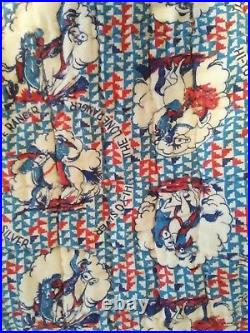 Vintage Quilt Fan Pattern 1949 Signed Blue Lone Range Hi Yo Sliver Flannel Back