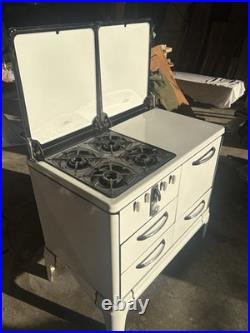 Vintage Roper White Enamel Gas Stove 1940s Antique Kitchen Range Chrome Handles