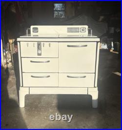 Vintage Roper White Enamel Gas Stove 1940s Antique Kitchen Range Chrome Handles