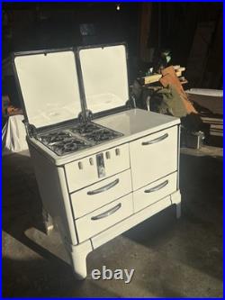 Vintage Roper White Enamel Gas Stove 1940s Antique Kitchen Range Chrome Handles