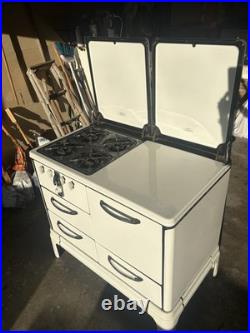 Vintage Roper White Enamel Gas Stove 1940s Antique Kitchen Range Chrome Handles