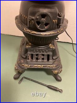 Vintage SPARK Cast Iron Pot Belly Stove/Lamp 14 Tall. Read