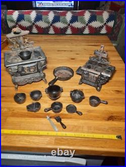 Vintage lot Crescent queen Cast Iron Wood Stove Salesman Sample Toy accessories