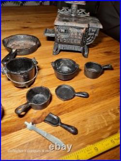 Vintage lot Crescent queen Cast Iron Wood Stove Salesman Sample Toy accessories
