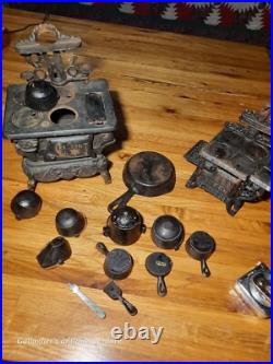 Vintage lot Crescent queen Cast Iron Wood Stove Salesman Sample Toy accessories