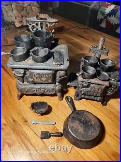 Vintage lot Crescent queen Cast Iron Wood Stove Salesman Sample Toy accessories