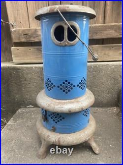 Vtg Blue Porcelain Kerosene Oil Heater Parlor Stove Farmhouse Camping Western