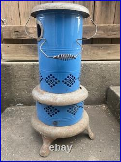 Vtg Blue Porcelain Kerosene Oil Heater Parlor Stove Farmhouse Camping Western