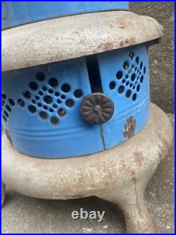 Vtg Blue Porcelain Kerosene Oil Heater Parlor Stove Farmhouse Camping Western