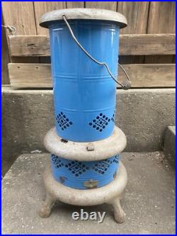 Vtg Blue Porcelain Kerosene Oil Heater Parlor Stove Farmhouse Camping Western