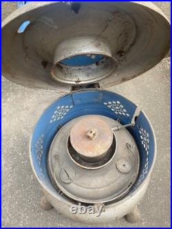 Vtg Blue Porcelain Kerosene Oil Heater Parlor Stove Farmhouse Camping Western