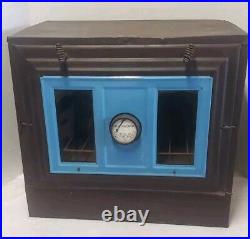 Vtg Lady Windsor Stove Top Warming Oven Black Metal Blue Enamel Trim Thermostat