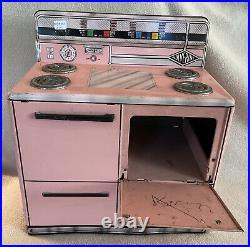 Vtg PINK Wolverine Tin Toy Kitchen Set Sink Stove Refrigerator & Wringer Washer