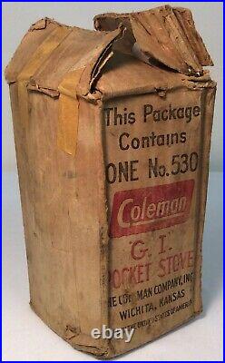 Vtg WWII Coleman 530 B47 GI Pocket Stove Back Pack Single Burner & Box