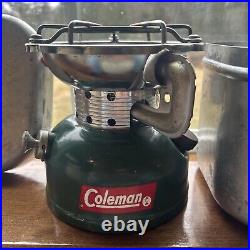 WORKING COLEMAN SUNSHINE OF THE NIGHT 502 CAMP STOVE With MESS KIT 5/64 Withcase