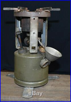 WWII U. S. Military Coleman 520 Gasoline Camp Stove 1944 & Funnel Wrench Parts