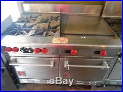 Wolf 48 Inch Commercial Gas Range 4 Burner With Griddle Stainless Red Knobs